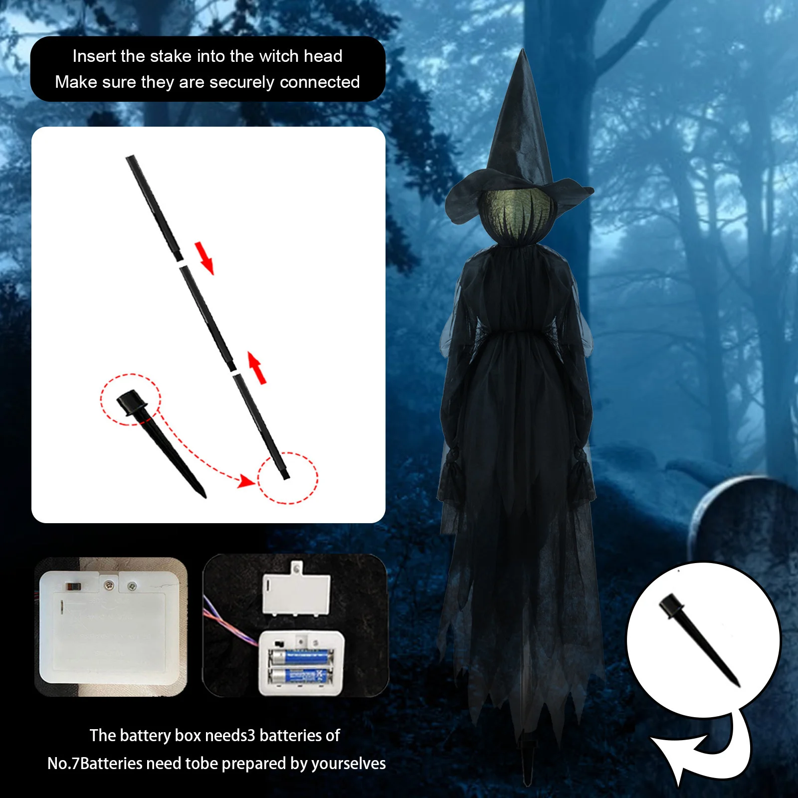 150cm Halloween Light-up Witches Voice Control Screaming Witches Scary Decoration Sound Activated Witches Holding Hands for Home