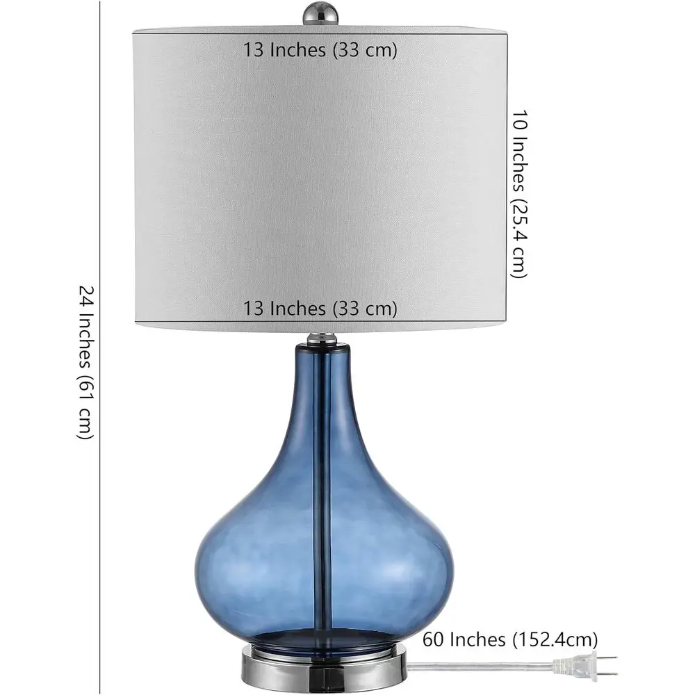 Lighting Collection – Brooks Modern Blue Glass 24-Inch Table Lamp, LED Bulb Included, Bedroom Living Room Home Office Nightstand