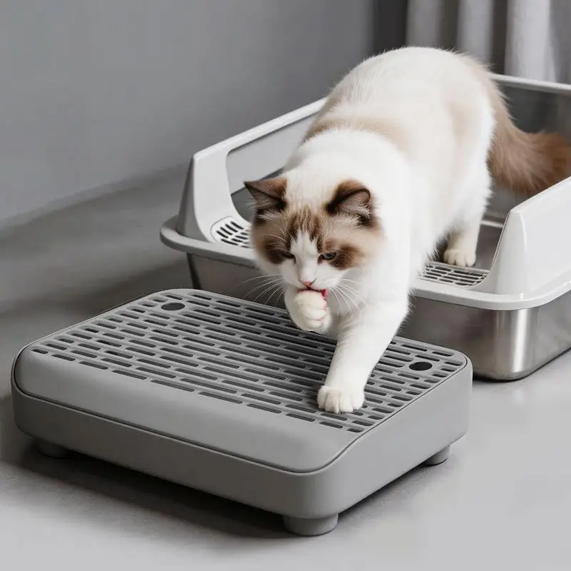 Cat Litter Box Step Non Slip Double Layer Washable Pad for Litter Box Cabinet for Cats