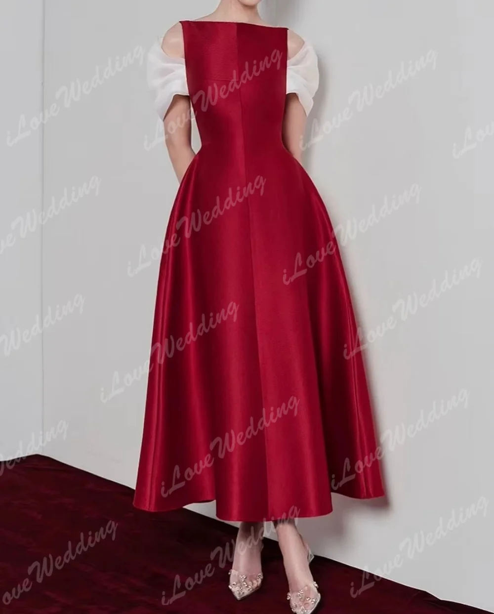 Vestido de noche de satén con hombros descubiertos, corte en A, vestidos de fiesta rojos hasta el tobillo, vestidos formales para fiesta de banquete para todas las ocasiones personalizados
