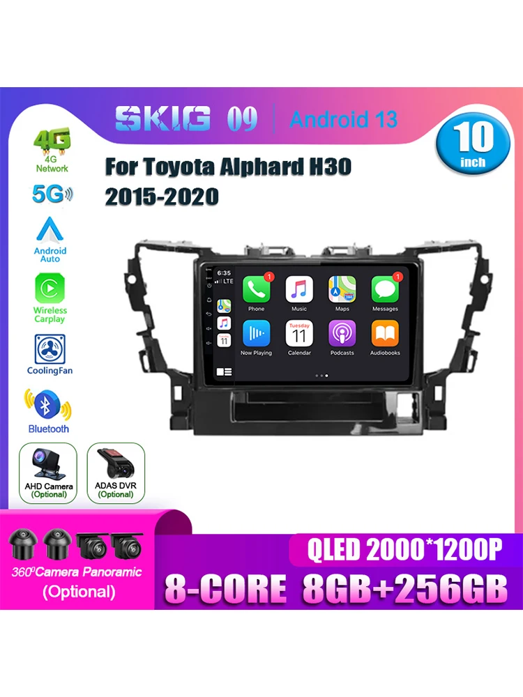 

For Toyota Alphard H30 2015 - 2020 2 din Android 13.0 Car Radio Multimedia Video Player GPS Navigation 5G WIFI Carplay Head unit