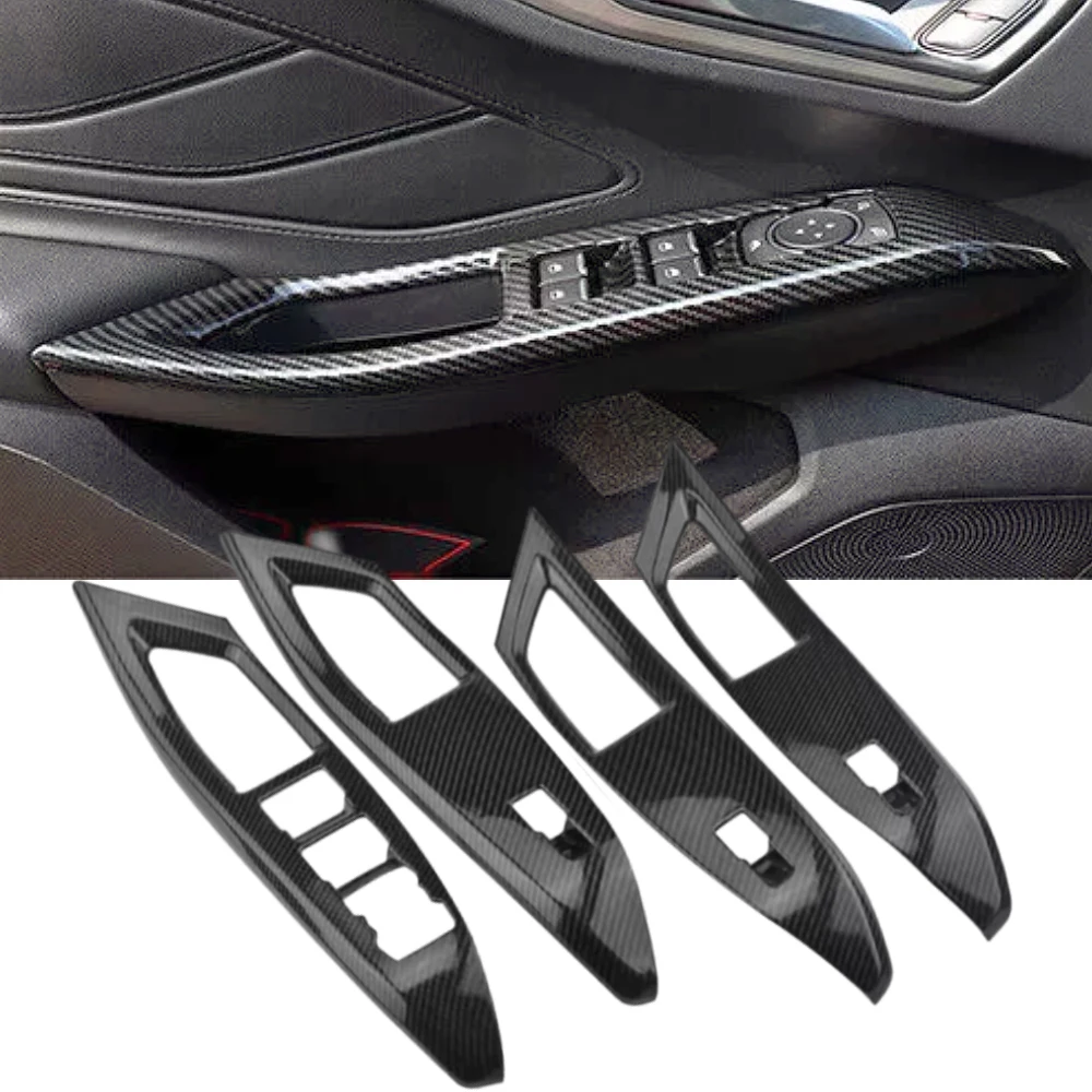 LHD For Ford Focus 2019 2020 2021 2022 2023 Car Door Window Switch Panel Button Frame Cover ABS Carbon Style Trim Accessories