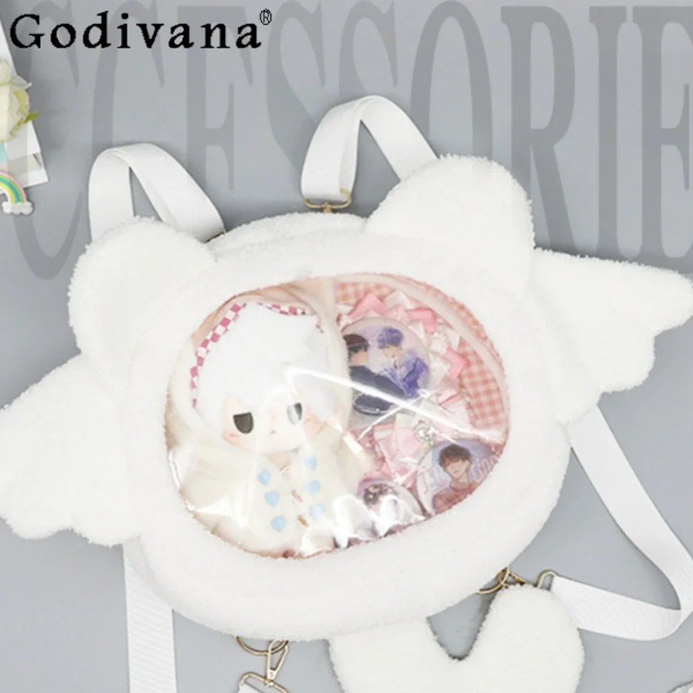 

Cute Plush Transparent Itabag Sweet Cartoon White Backpack Maiden Schoolbag Shoulder Crossbody Bag