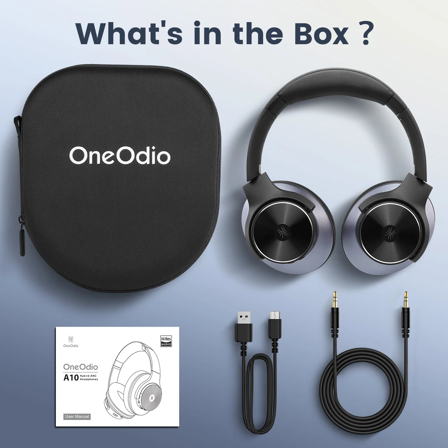 Oneodio A10 Cuffie Bluetooth 5.4 ibride con cancellazione attiva del rumore con audio ad alta risoluzione Cuffie wireless sopra l'orecchio ANC con 5 microfoni