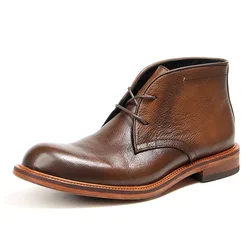 CLAIAMI Genuine Cow Leather Ankle Men Boots Retro Hightop British Derby Men Shoes Luxury Leather Boots for Men Zapatillas Hombre