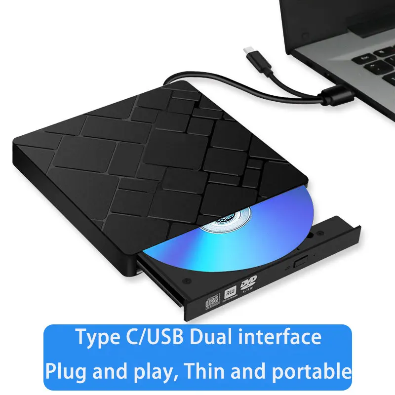 Unidad óptica para ordenador portátil y PC, lector de alta velocidad con USB 3,0 y Tipo C Delgado externo DVD RW CD Writer Drive Burner