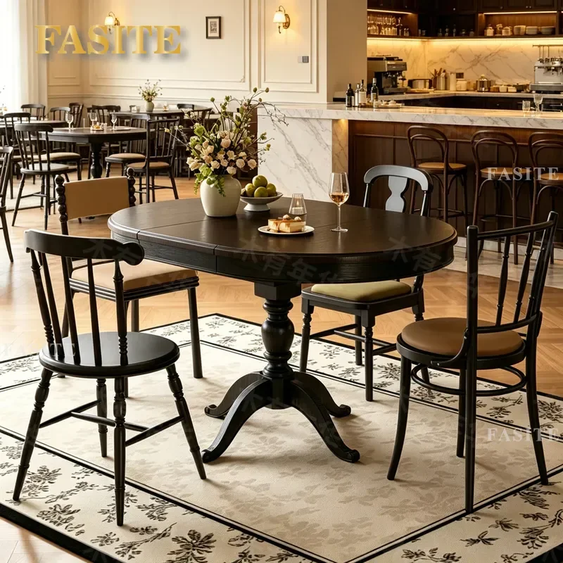 For French Retro Solid Wood Dining Table and Chair Set Western Restaurant Cafe Antique Style Commercial Catering Furniture