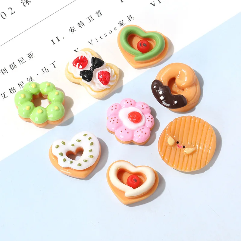 10Pcs Food Cabochon Cute Resin Cookies Biscuit Donuts Flat back Button For Scrapbooking Craft Embellishment Mobile Decoration