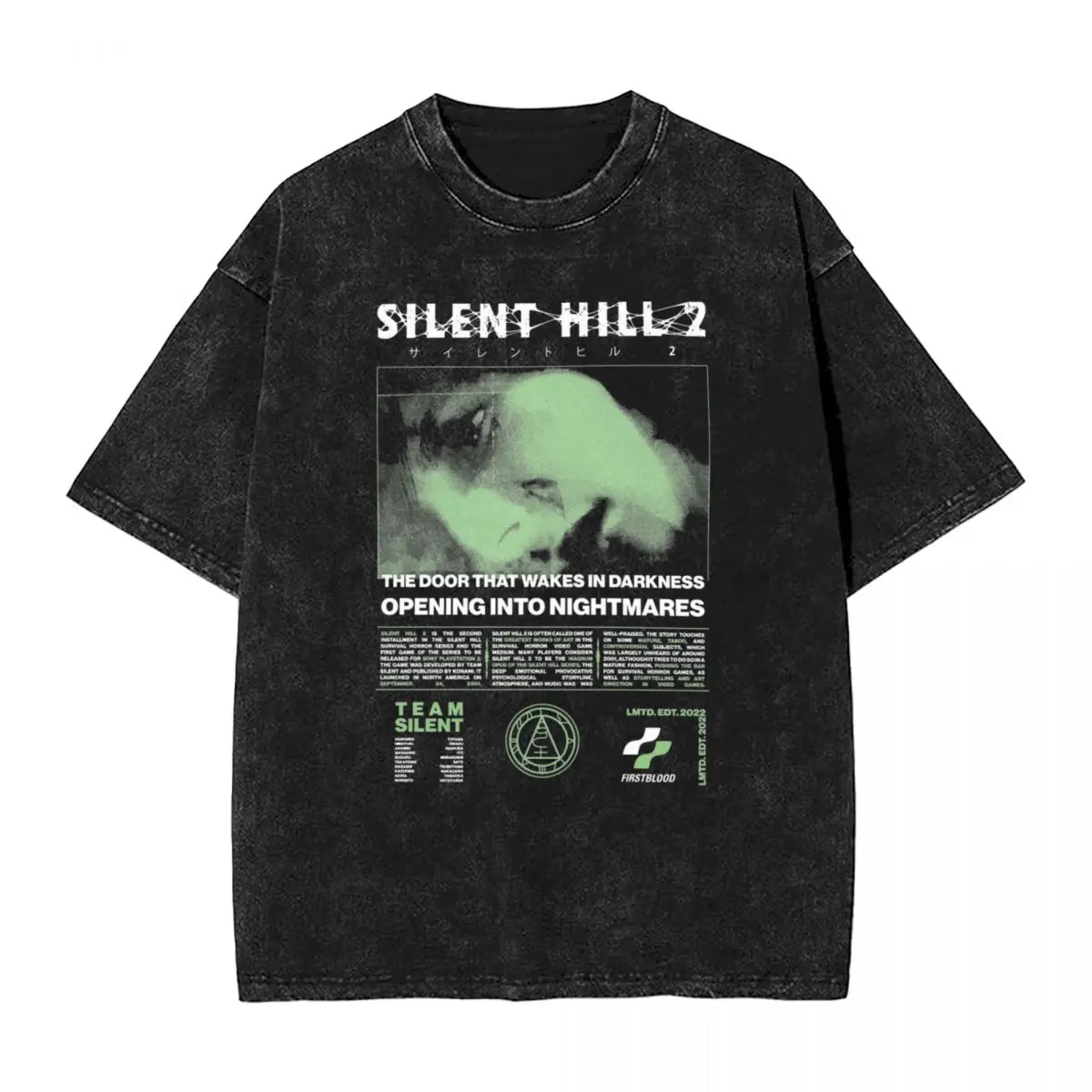 

Washed T Shirt SILENT HILL 2 Horror Game Hip Hop Vintage T-Shirt Street Streetwear Short Sleeve Printed Tops Tee Shirt Men Women