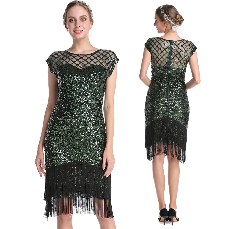 

Women's New 1920s Gatsby Flapper Vintage Sexy Fashion Large Beaded Sequin Tassel Party Evening Dress