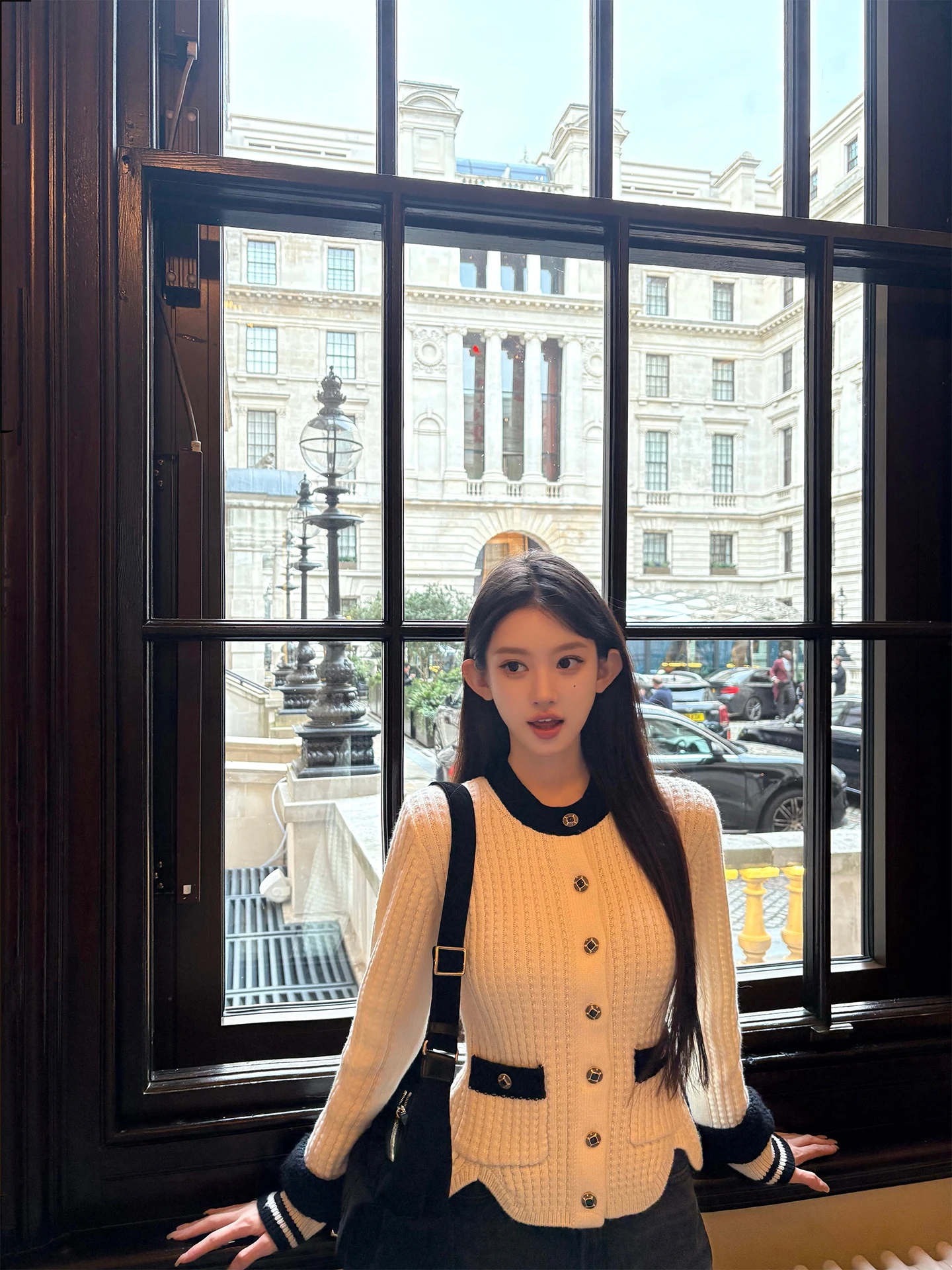Good Morning Fan Fan UK Rich Girl round Ne Color Blo Knitted Open Cardigan Top Autumn Winter Ele Sweater Inner Wear