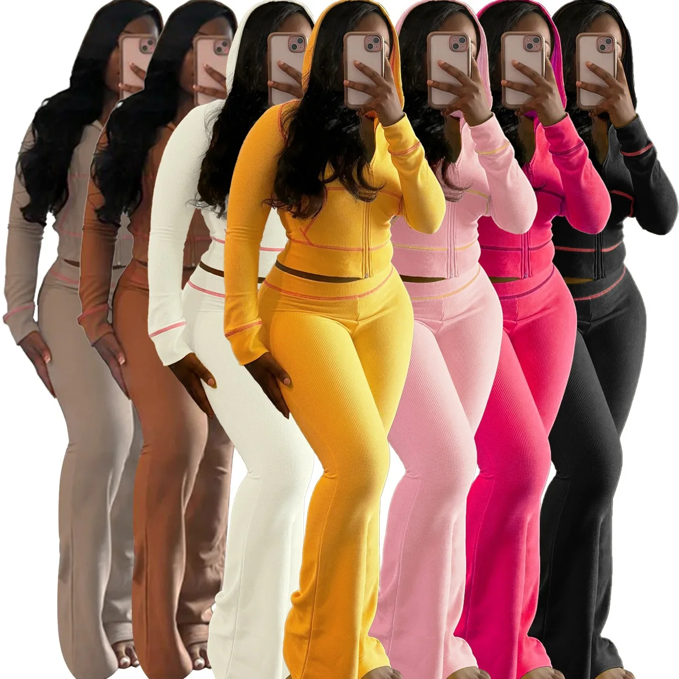 

Two Pieces Women Pant Sets Solid Matching Set Hooded Long Sleeves Coat Elastic Waist Pant Slim Office Lady Casual 2026 Spring