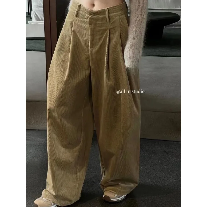 Deeptown Y2k Vintage Corduroy Pants Women Baggy Harajuku Casual Wide Leg Trousers Korean Fashion High Waist Loose Pantalones