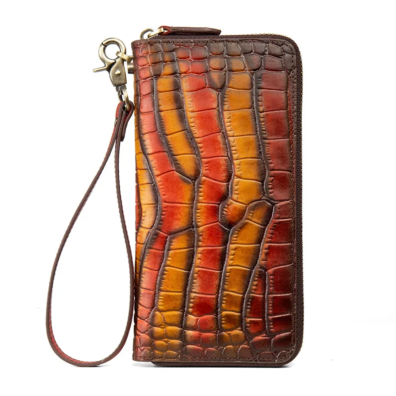 Alligator Pattern Genuine Leather Purse Men RFID Cow Leather Wallet Male Large Capacity Cowhide Clutch Hand Bag