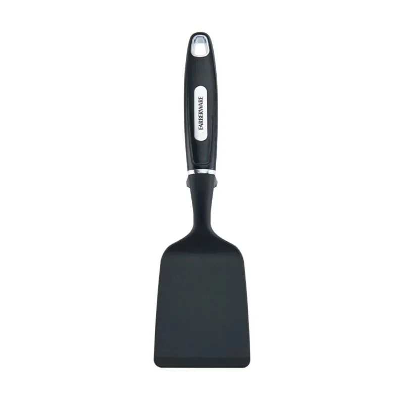 Farberware espátula de nailon corta profesional para cocina, girador con mango de plástico negro