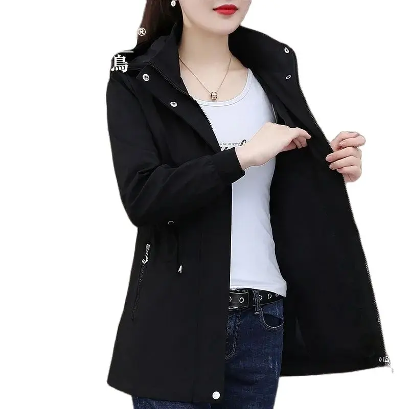 Lining Have Pocket Trench Coat Women's Spring And Autumn Mid-Long Coat Women's Fashionable Printed outerwear Hooded Basic Coat