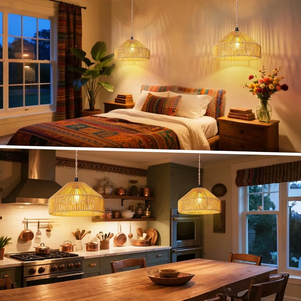 JOYINLED الحديثة LED الثريات 30 سنتيمتر المنسوجة الطبيعية غرفة المعيشة الطعام ثريا تركب بالسقف E27 عاكس الضوء للديكور المنزل 30 سنتيمتر #6