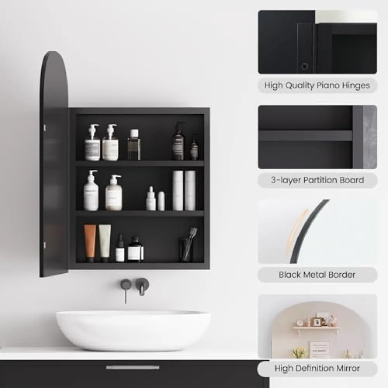16x24インチのアーチ型浴室薬棚ミラー収納 |   簡単設 - Bathroom Cabinet Mirror のレビューと価格