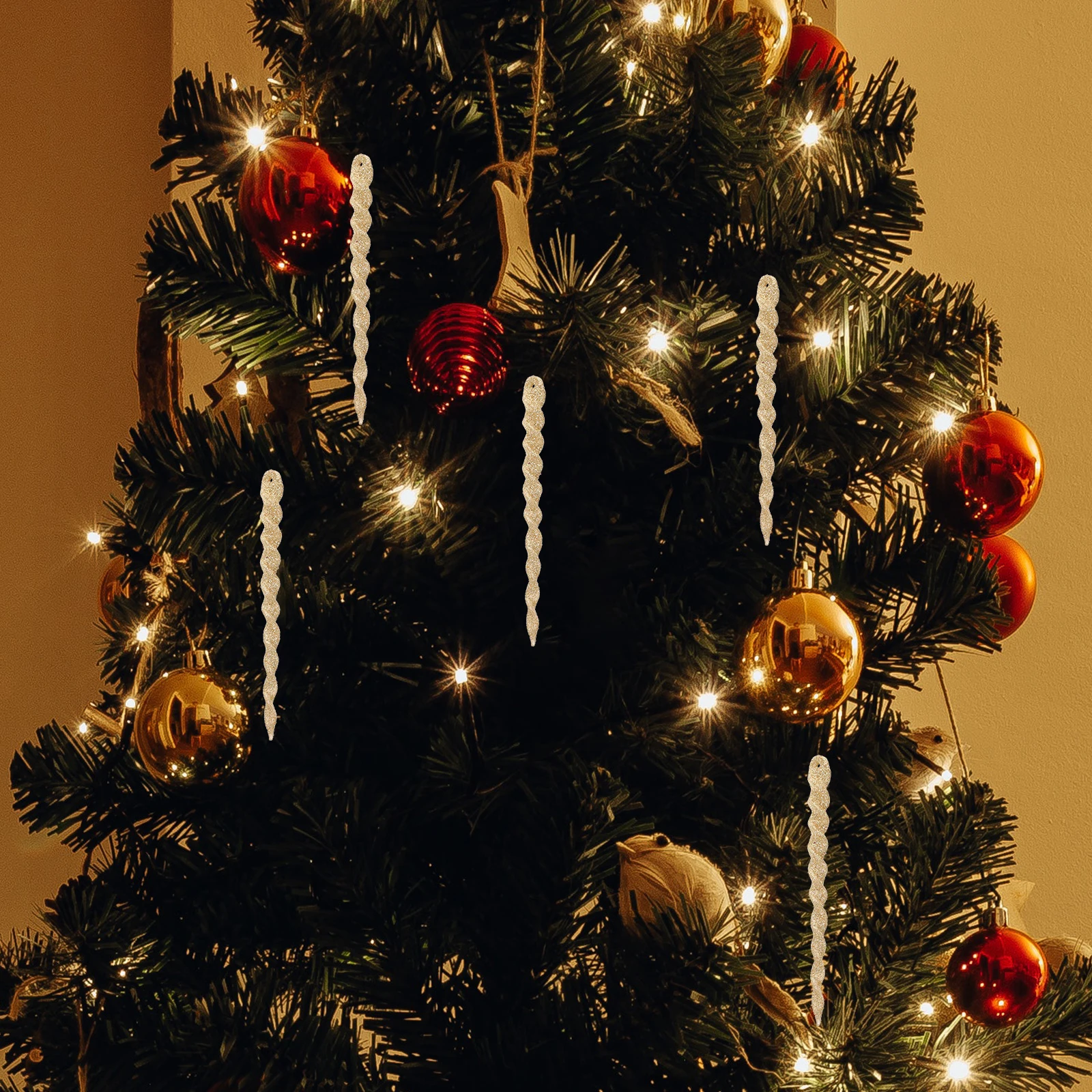 

60Pcs Glitter Christmas Tree Icicle Ornament Hanging Xmas Tree Decor Party Favor Xmas Icicle Pendant Hanging Decors