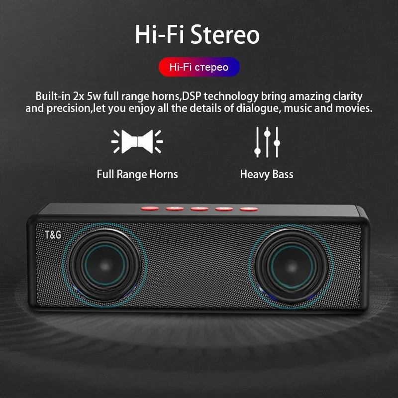 TG271 10W Portable Bluetooth Speaker Music Boombox USB Speakers AUX TF FM Radio High Power Bass Subwoofer