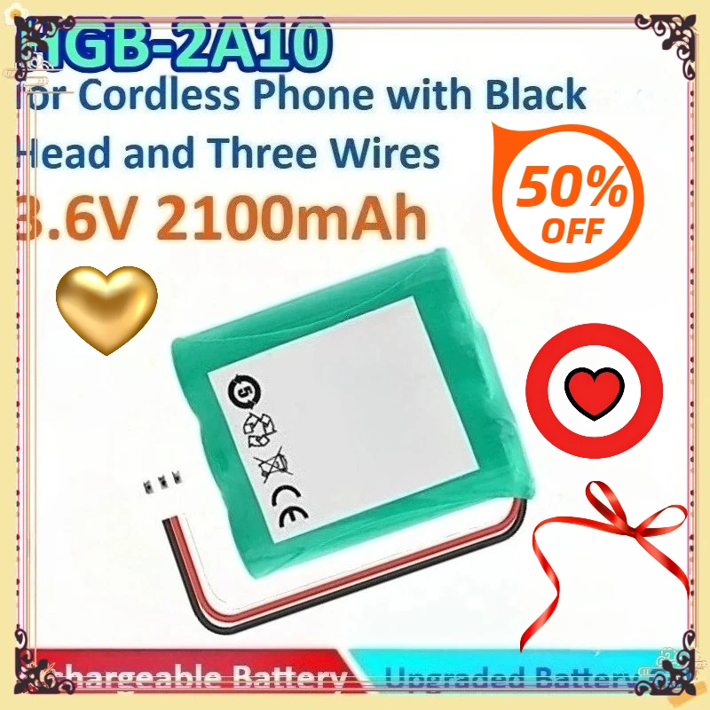 

New 2100mAh 3.6V AA HGB-2A10 General-purpose Ni-MH Lipo Battery for Cordless Phone Base Station with Black Head and Three Wires