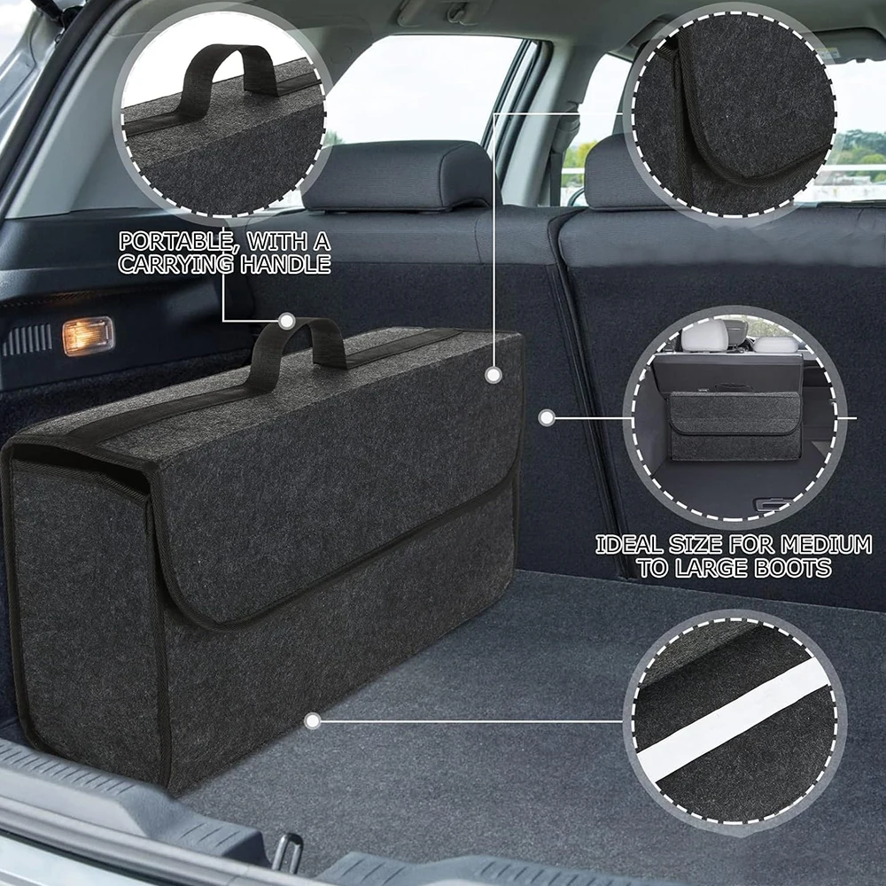 

2 PCS Anti Slip Compartment Boot Storage Organizer Tool Car Storage Bag Car Trunk Organizer Soft Felt Storage Box Accessories