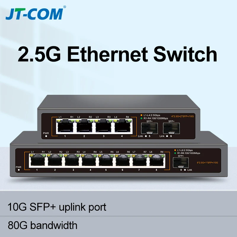 JT-COM 4 RJ45 ポート 2.5Gb イーサネット スイッチ 2.5GBASE-T ネットワーク スイッチ 10 ギガビット アップリンク プラグ アンド プレイ ハブ インターネット スプリッター ファンレス