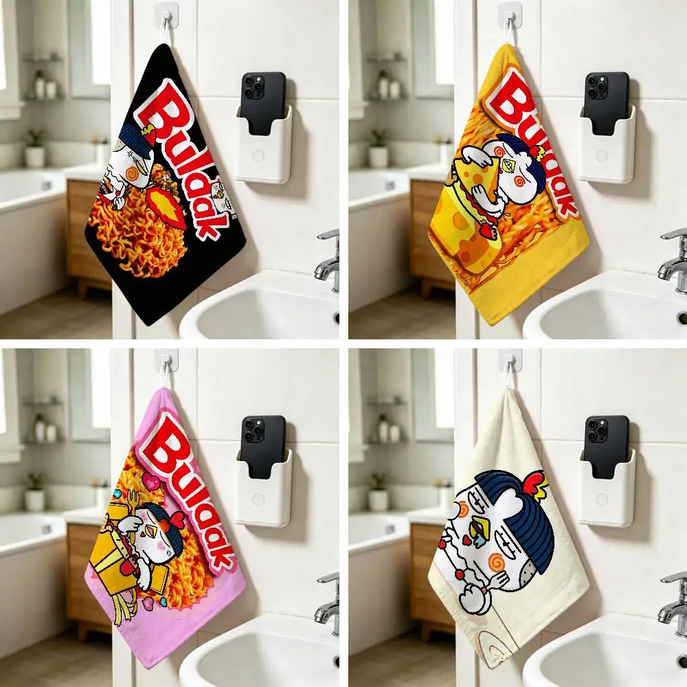 Hot Chicken Ramen Korean Polyester Cotton Daily Towel Hanging Kitchen Hand Wiping Cloth Durable for Whole House Use