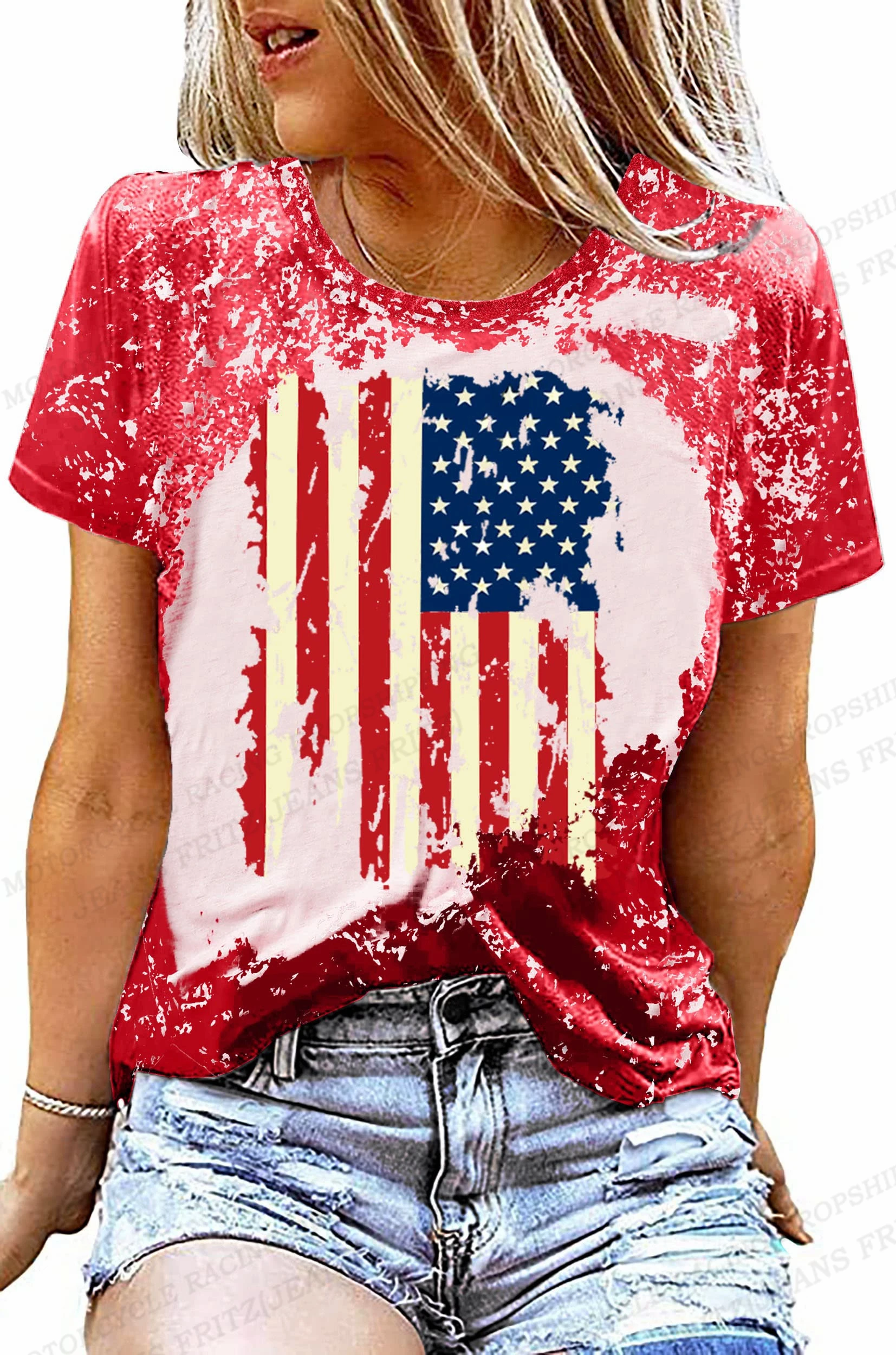 American Flag 3d Print T-shirt Women Fashion Usa Flag T-shirts Vintage T Shirt Casual Short Sleeve Tops Tee Lady Tshirt Distress