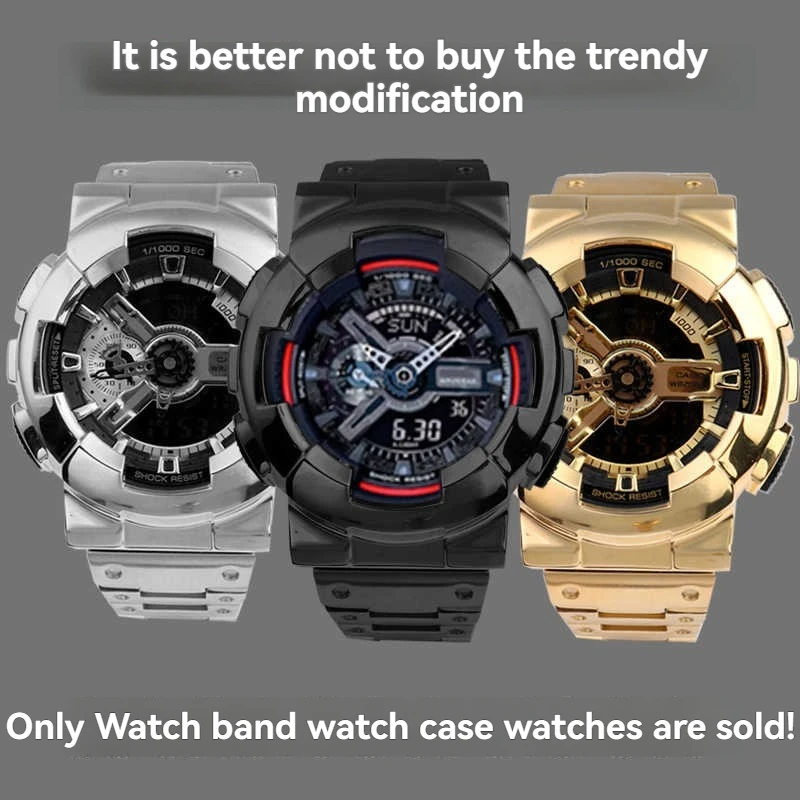 カシオ-g-shock-ga-110gb-100-120-黒サムライ修正されたステンレス鋼時計バンド金属ケースベゼル時計アクセサリー