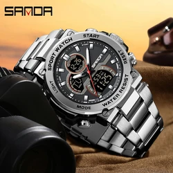 SANDA 6183 Fashion Men's Electronic Watch Personalized Cool Night Light Multi functional Waterproof Steel Strip Men's Watch2025