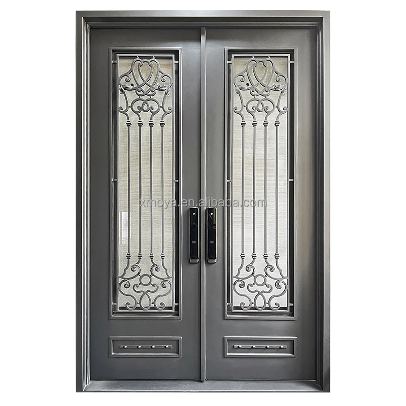 

Steel Bifold Door Security Exterior Wrought Iron Door With Smart Lock For Front Other Doors