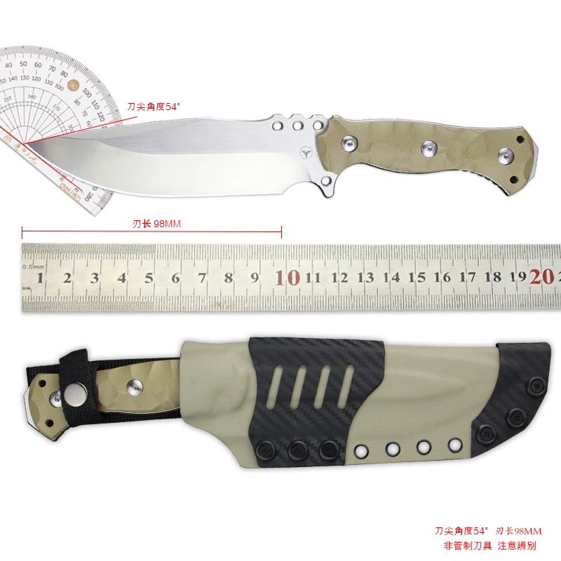 LENGREN【Chief】 12.6 Inches THK Full Tang Drop Tactical Fixed Blade Knife Sleipner Steel G10 Handle Kydex Sheath for Camping...