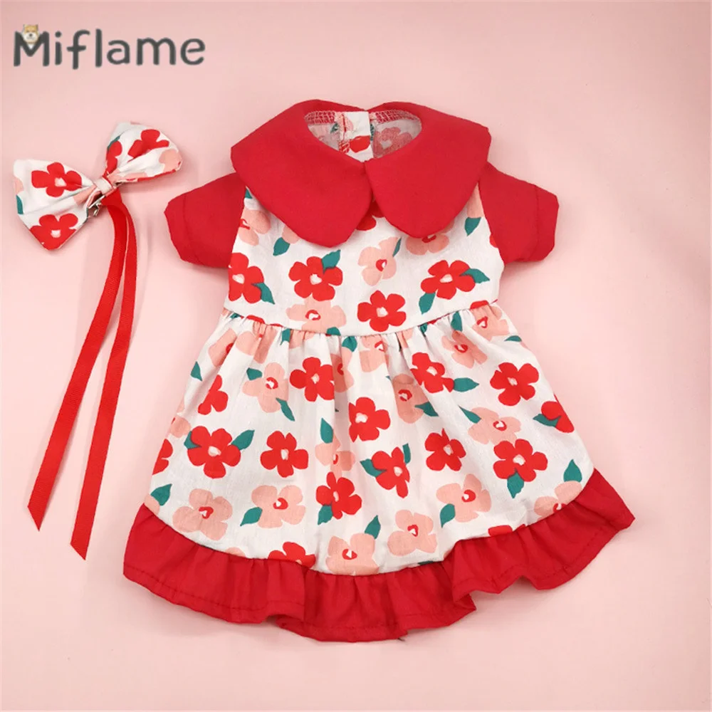 

Miflame 2023 Pet Skirt Dog Clothes Summer Pet Cat Bichon Pomeranian Schnauzer Small Dogs Flower Hairpin Set