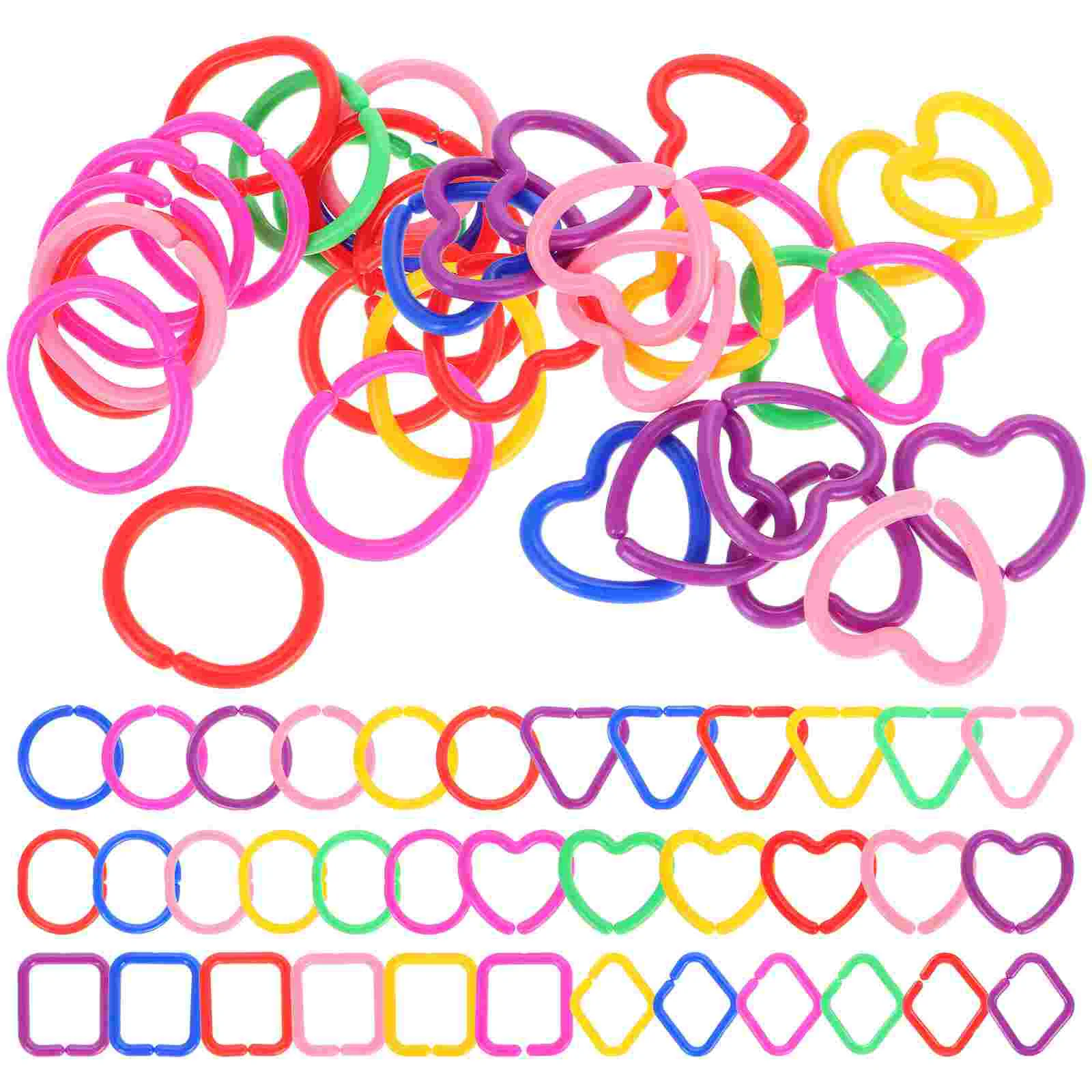 100 Pcs Geometric Buckle Chain Plastic Shapes Toys Links Baby Clips for Classroom Kids Crib Rings