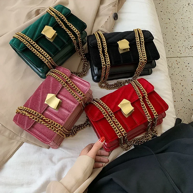 Quality Gold Velvet Crossbody Bags for Women Designer Small Shoulder Handbags Chain Messenger Bag Lady Mini Purses Hand Bag