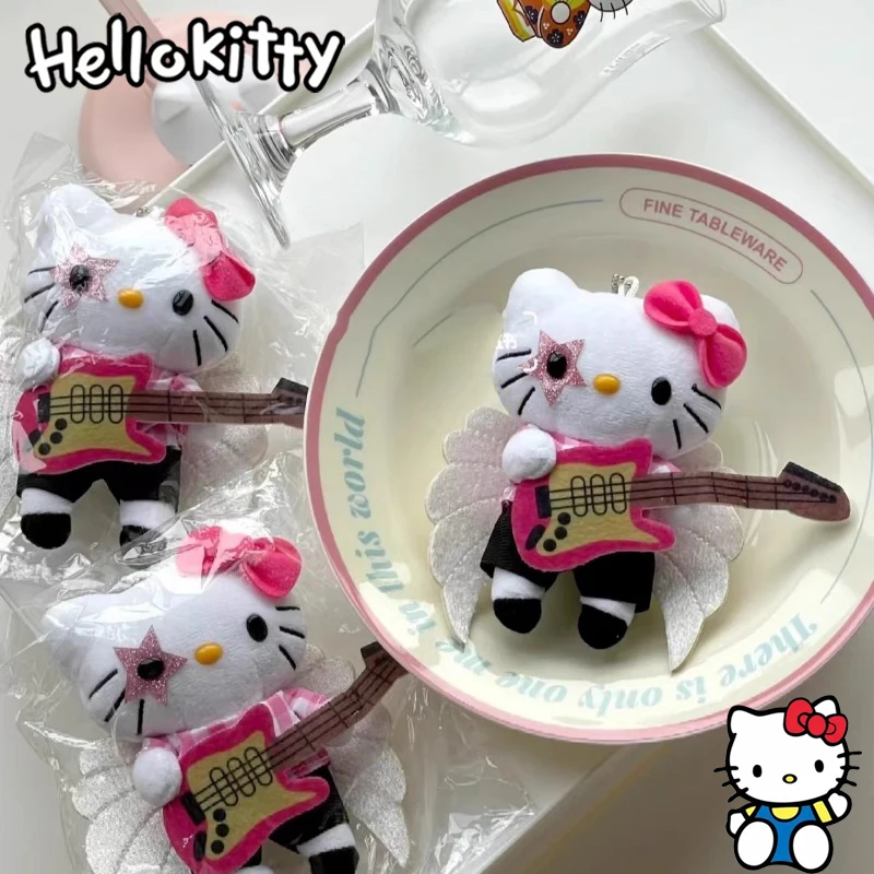 2024 New Kawaii Helloes Kittys Plush Delicate Toy Rock Guitar Angel Sweet Style Doll Cute Girl Backpack Pendant Children Like It