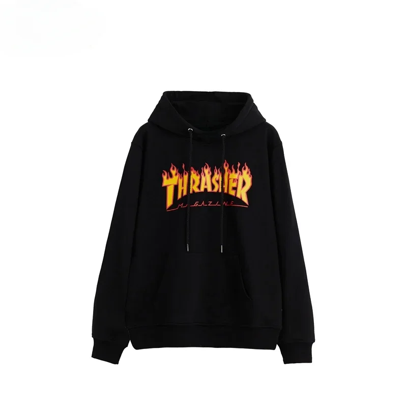 2025Autumn and Winter Trend Brand THRASHER Flame Printing Hooded Sweater Street Trend Brand Fleece Warm Men's and Women's Jumper