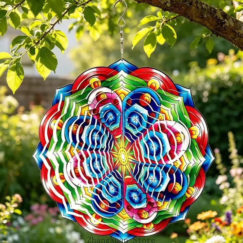 Garten-Terrassen-Blumen-Windspiel-Hängedekorationen mit reflektierendem Schichtdesign aus Edelstahl, mehrfarbiger 30-cm-Akzent – Detail 9