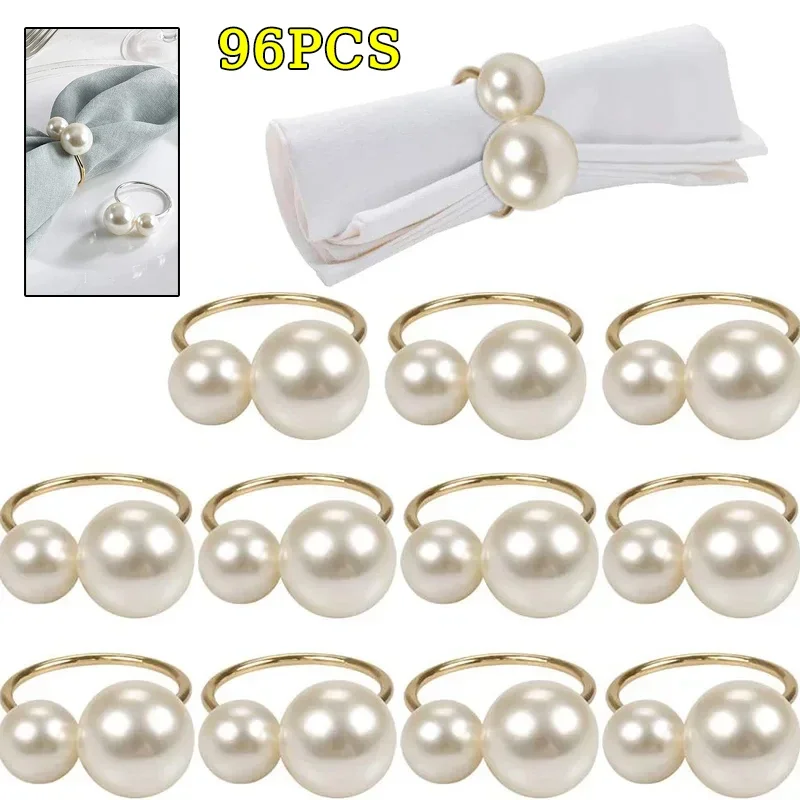 96Pcs Small Large Pearl Napkin Ring Frame, Metal Napkin Ring, Wedding Party, Holiday Banquet, Christmas Dinner, Decorative Gifts