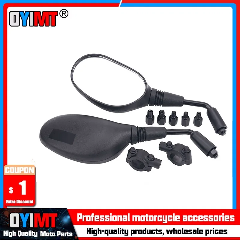 8MM 10MM Motorcycle Left Rearview Mirror For Handlebar ATV Accessories Scooter Snowmobile Mope 360 Degrees Ball-Type Adjustment