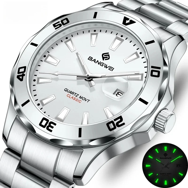 

Мужские часы Деловые кварцевые часы из нержавеющей стали с датой Водостойкие люминесцентные мужские часы с датой и футляром