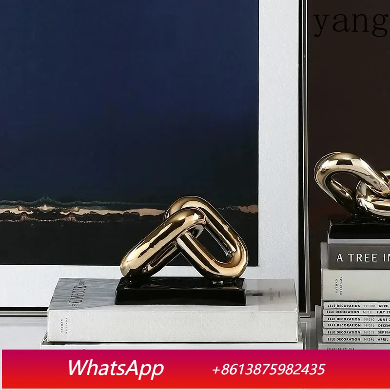 

Nordic Golden Chain Statue Office Study Desktop Decor Ceramics Ring Chain Crafts Statuette Porcelain Crafts Home Decoration