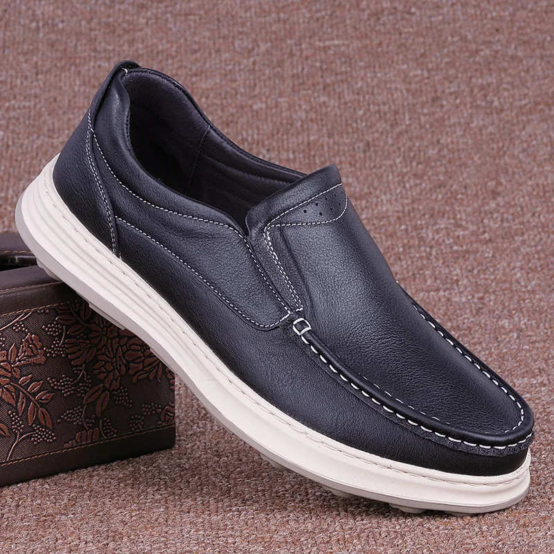 

Мужские повседневные кожаные туфли-слипоны из натуральной воловьей кожи высшего слоя, весна-лето, новые, дышащие, мягкие, с круглым носком