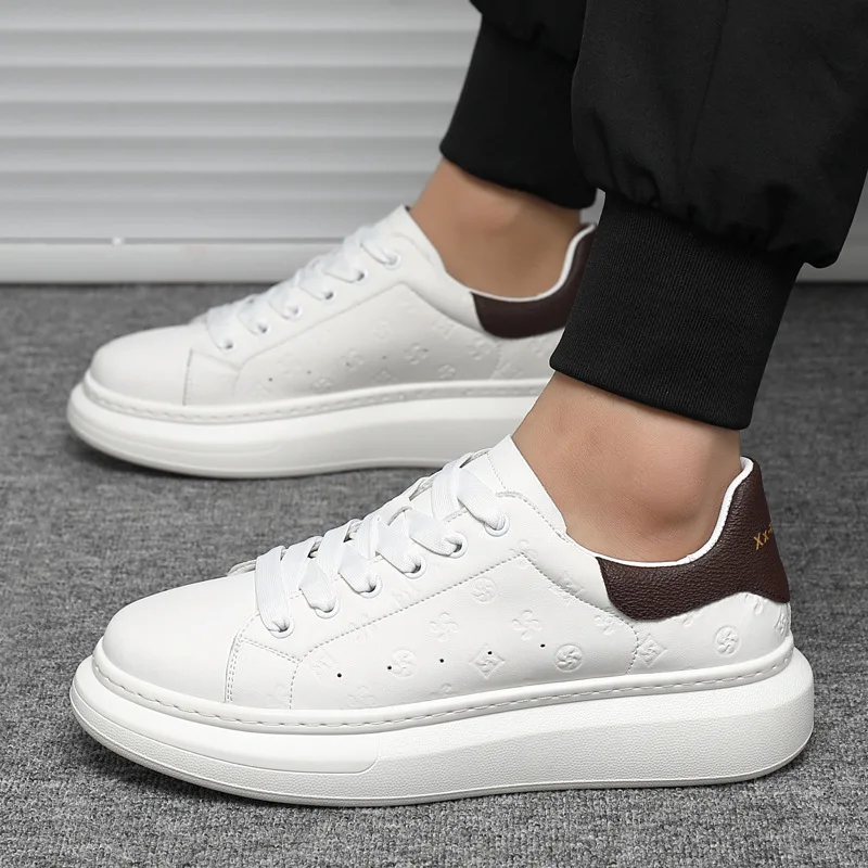 

Men Genuine Leather Casual Shoes Fashion Thick-soled Platform Shoes Young Man Street Cool Chunky Sneaker