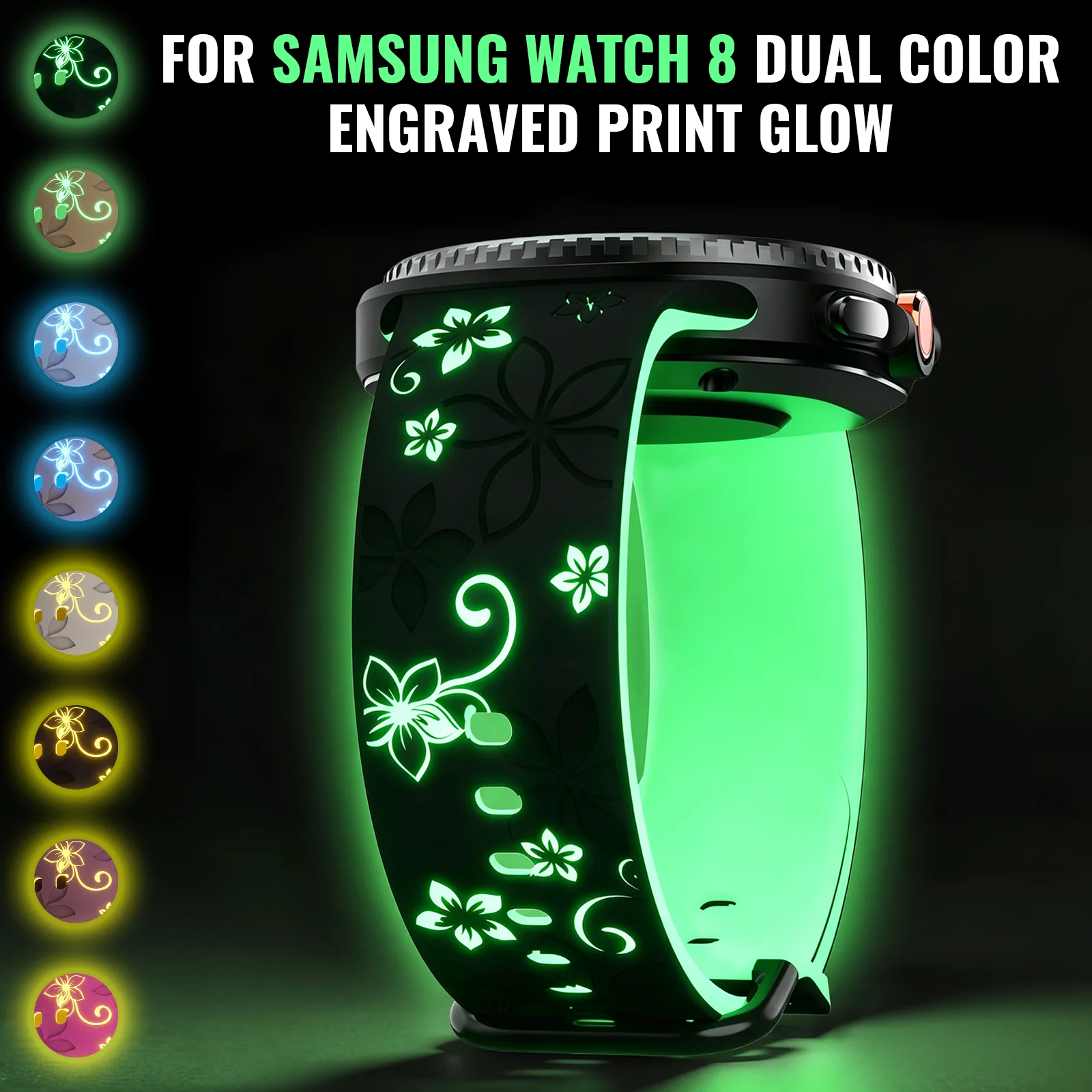 

Two-Tone Engraved Print Luminous Silicone Watch Band Wristband Compatible with Samsung Galaxy Watch 8 40/44/46mm