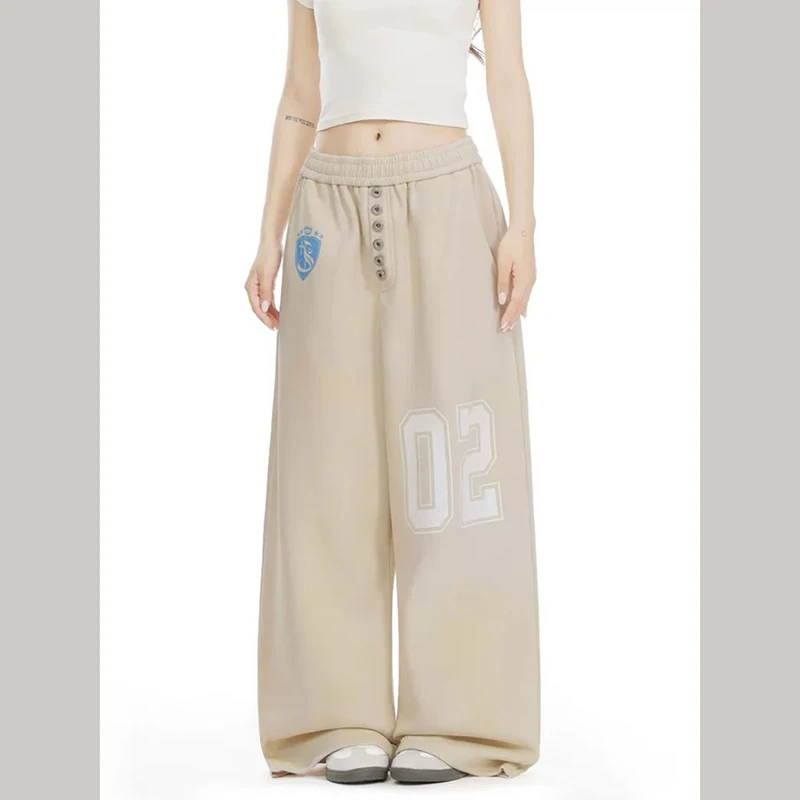 American Vintage Wide Leg Pant Women Spring Autumn Casual Loose Streetwear Trousers Fall Print Preppy Style Fashion Sports Pants