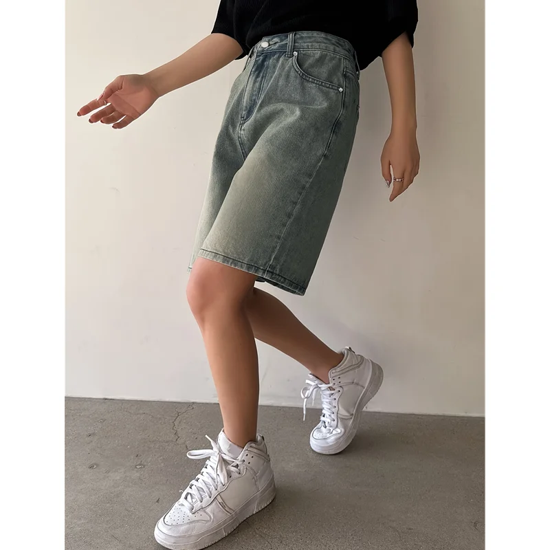 Damen Shorts Sommer blau Jeans mit hoher Taille y2k gerade plus Größe klassische Freizeit hose Streetwear Vintage Jeans shorts mit weitem Bein