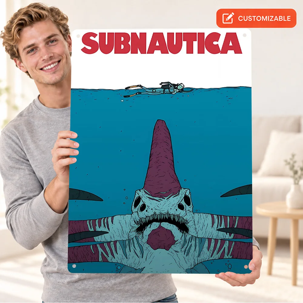 Subnautica Aluminum Poster Customized Metal Sign Minimalist Vector Illustration Wall Art For Bedroom Video Game Enthusiast Gift