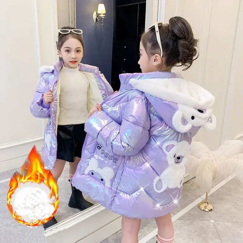 Girls WinterJacket New Kids Girl Cotton-padded Coat BabyThicken Warm Long Jackets Free Wash